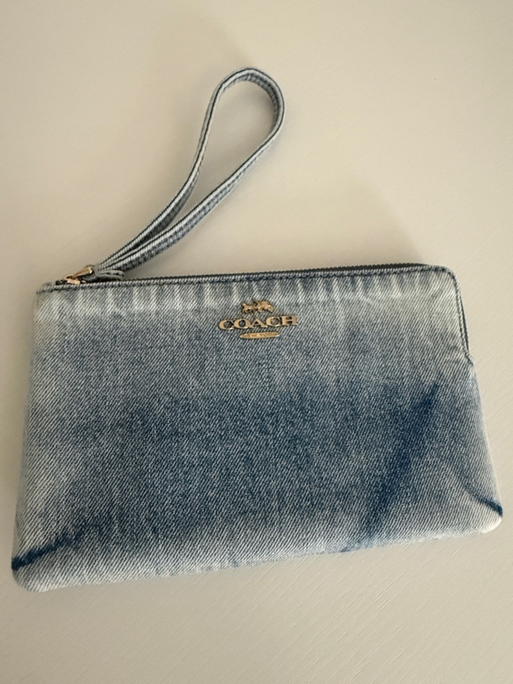 NWT Coach Loved Denim Large Corner Zip Wristlet